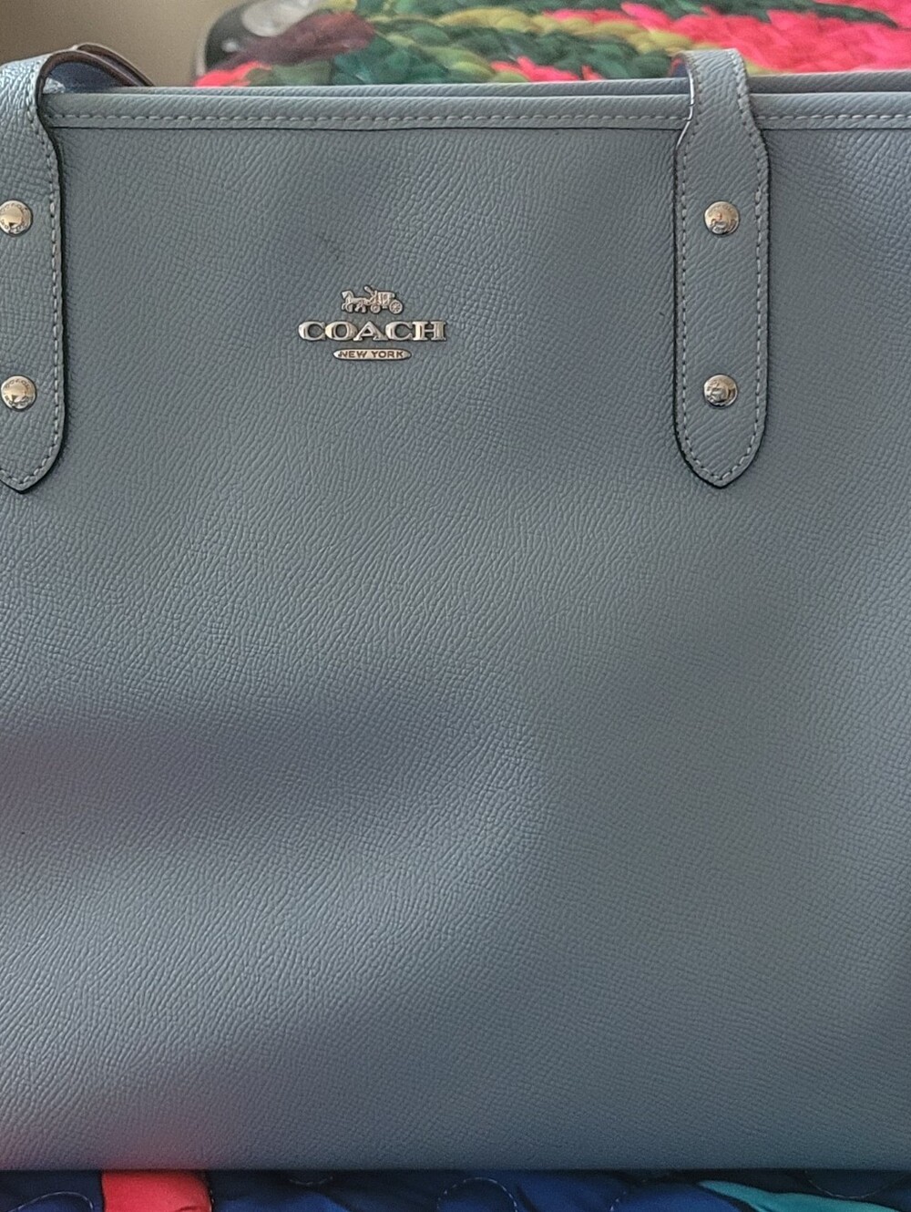 Coach Slate Blue Leather Tote with Silver Hardware